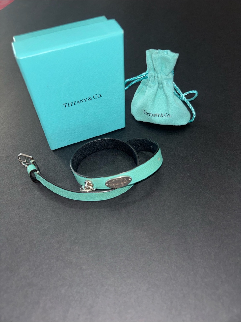 Tiffany & Co. Tiffany Blue Double-Wrap Leather Bracelet with Silver Plate